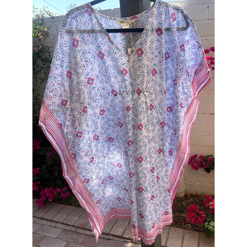NEW! Dolma Keely Kaftan Block Printed Multicolor 100% Cotton NWT OSFM Cover-up